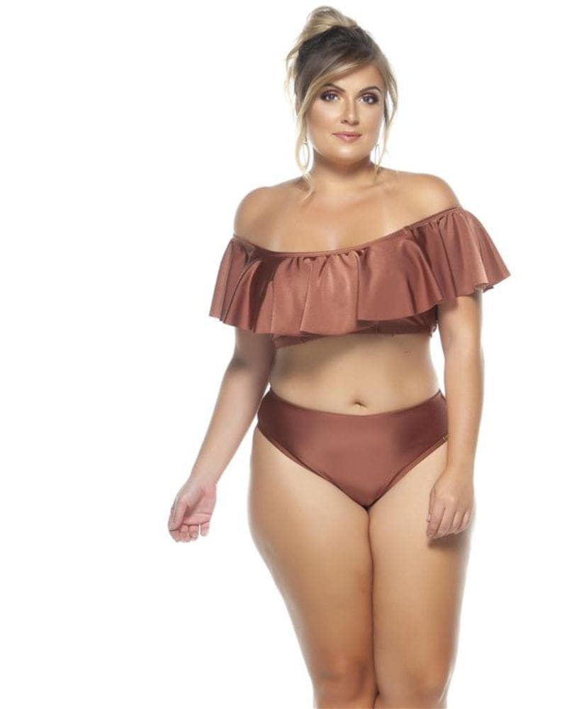 Front of a model wearing a size 22 Traditional Bikini Bottom in Copper by Lehona. | dia_product_style_image_id:267966